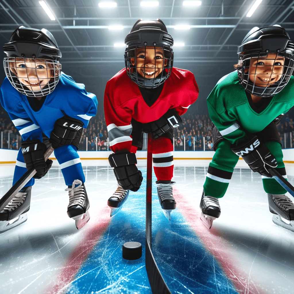 What is a Forward? Here are three youth Ice Hockey players lined up ready to head to a face off