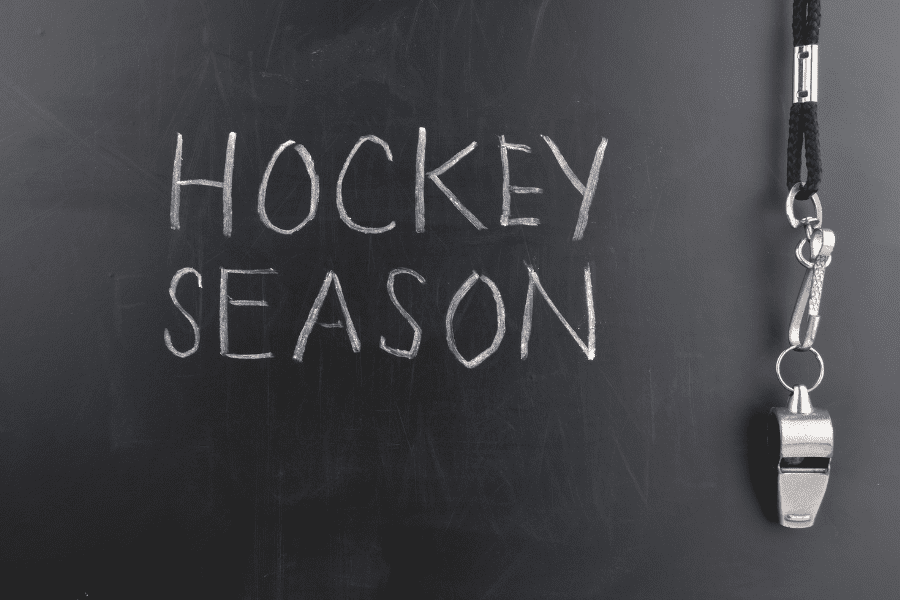 HOckey Season on chalk board