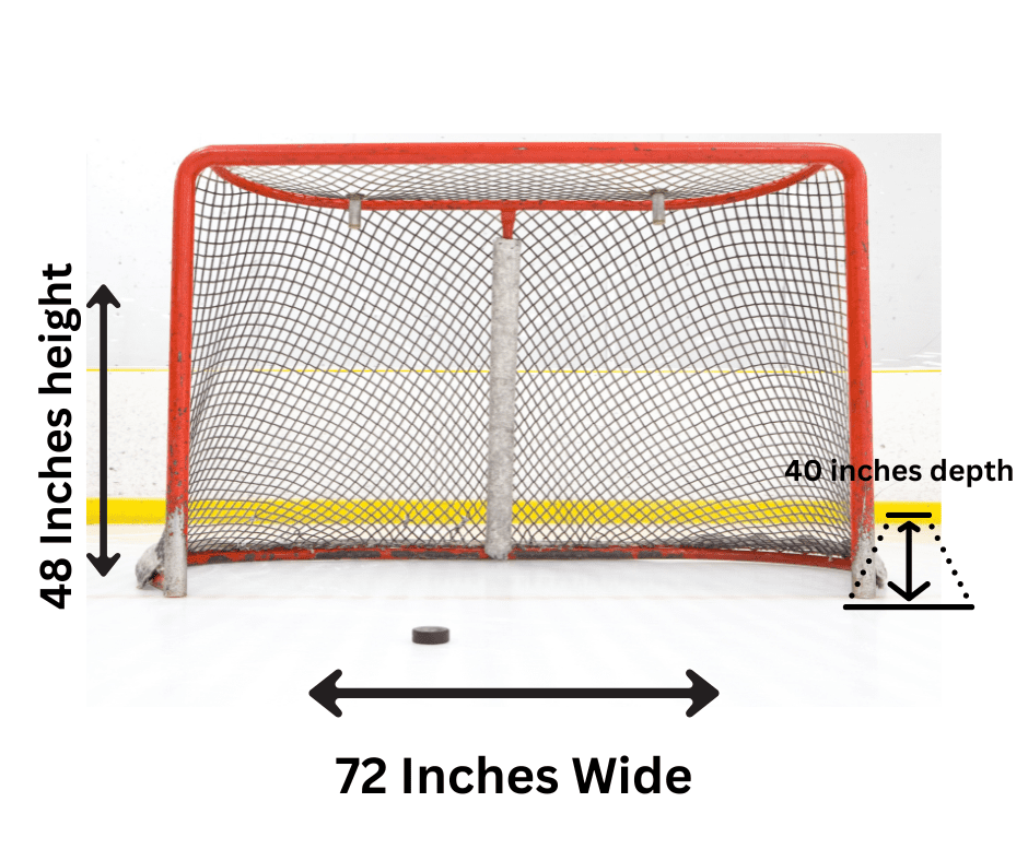 Picture of official hockey net with goalie in front on the ice