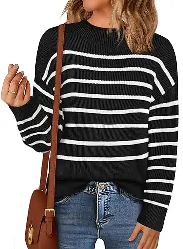 MEROKEETY Women's Fall Long Sleeve Striped Pullover Sweaters 2024 Trendy Turtleneck Casual Knit Tops