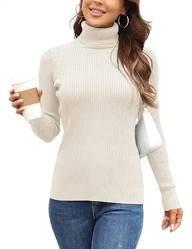 Rocorose Women's Ribbed Turtleneck Sweater Long Sleeve Knitted Solid Pullover