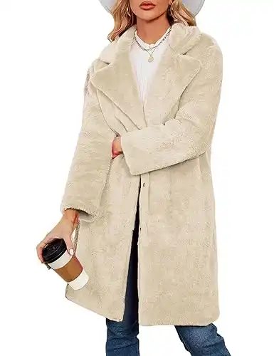 Women's Faux Fur Coat Fuzzy Warm Winter Long Fur Jackets Cardigan Outerwear with Pockets Overcoat