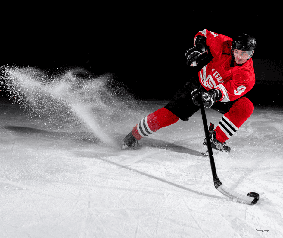 Hockey Player in Red uniform reaction to play