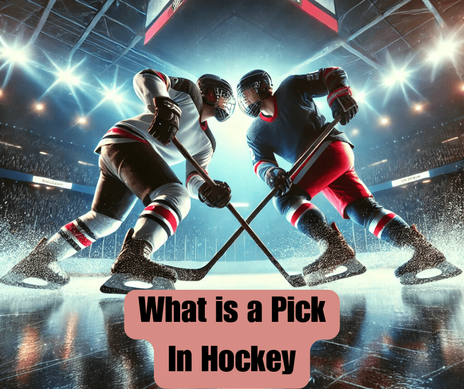 Two hockey players front facing each other in Ice Hockey Game. Text Reads, What is a Pick in Hockey?