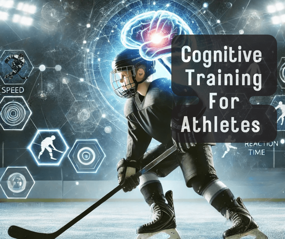 Young Hockey Player, Blue background, text: "Cognitive Training for Athletes" Youth Hockey Cognitive Training